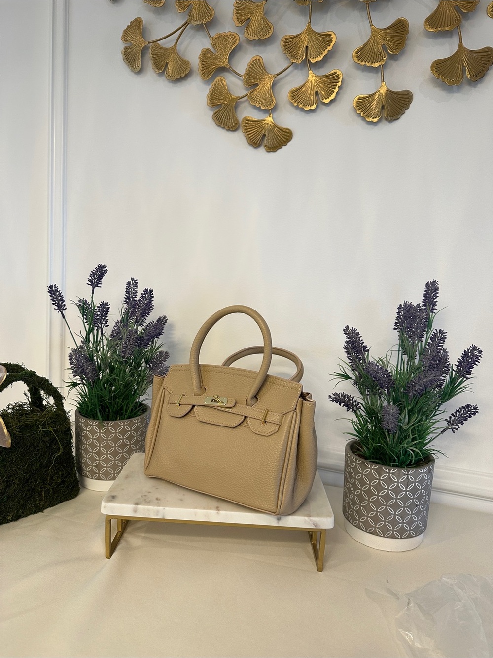 Elegant Structured Top-Handle Satchel in Taupe